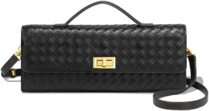 Huralona Evening Clutch Bag Woven Crossbody Handbag Square Box with Detachable Chain PU Leather Shoulder Bag for Women