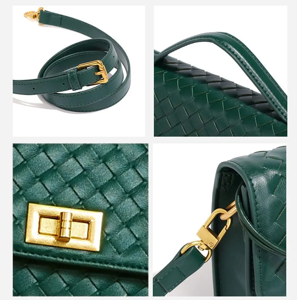 Huralona Evening Clutch Bag Woven Crossbody Handbag Square Box with Detachable Chain PU Leather Shoulder Bag for Women