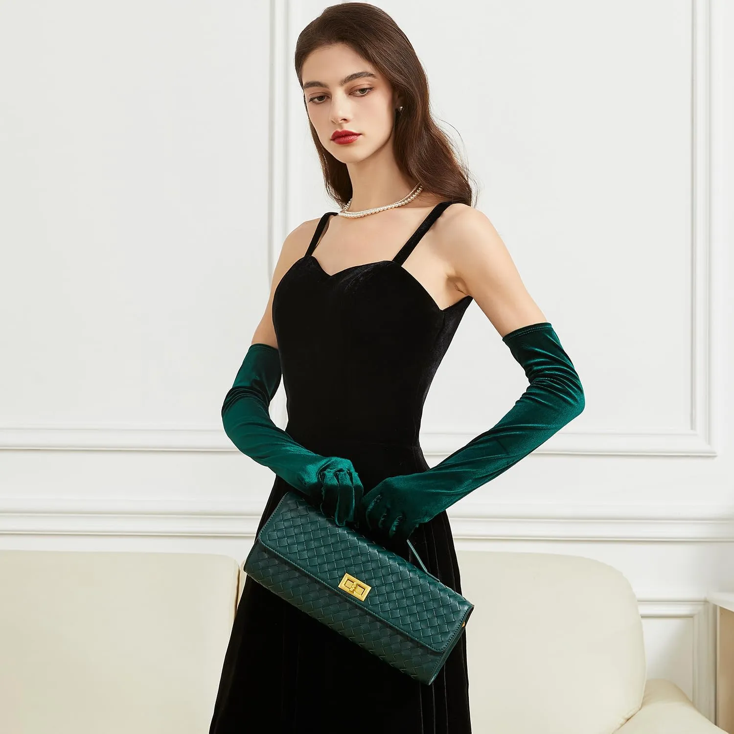 Huralona Evening Clutch Bag Woven Crossbody Handbag Square Box with Detachable Chain PU Leather Shoulder Bag for Women