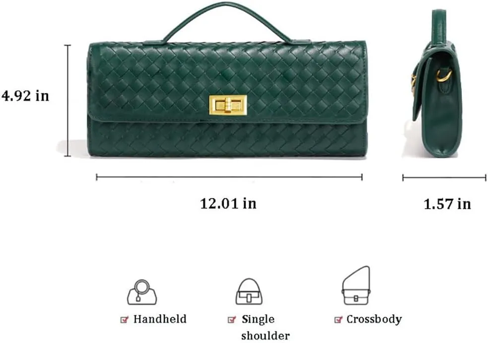 Huralona Evening Clutch Bag Woven Crossbody Handbag Square Box with Detachable Chain PU Leather Shoulder Bag for Women