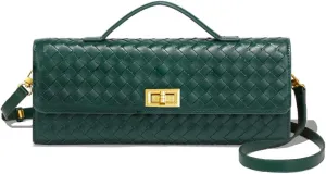Huralona Evening Clutch Bag Woven Crossbody Handbag Square Box with Detachable Chain PU Leather Shoulder Bag for Women