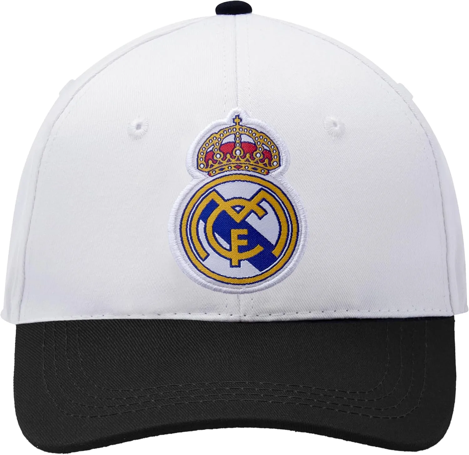 Icon Sports Officially Licensed Real Madrid Adjustable Dad Cap – White & Black Cotton Hat with Buckle for Men & Women