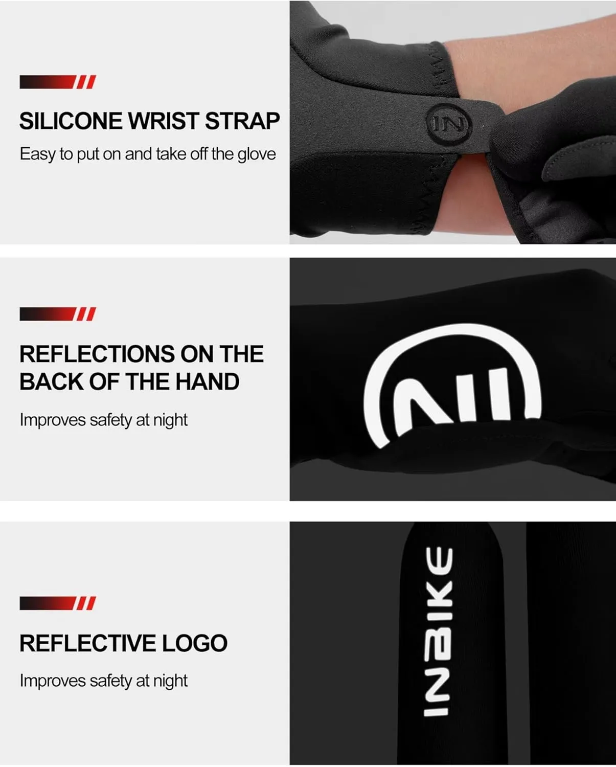 INBIKE Breathable Bike Gloves for Men Women, Full Finger Pad Cycling Gloves, Touchscreen Reflective Mountain Biking Bicycle