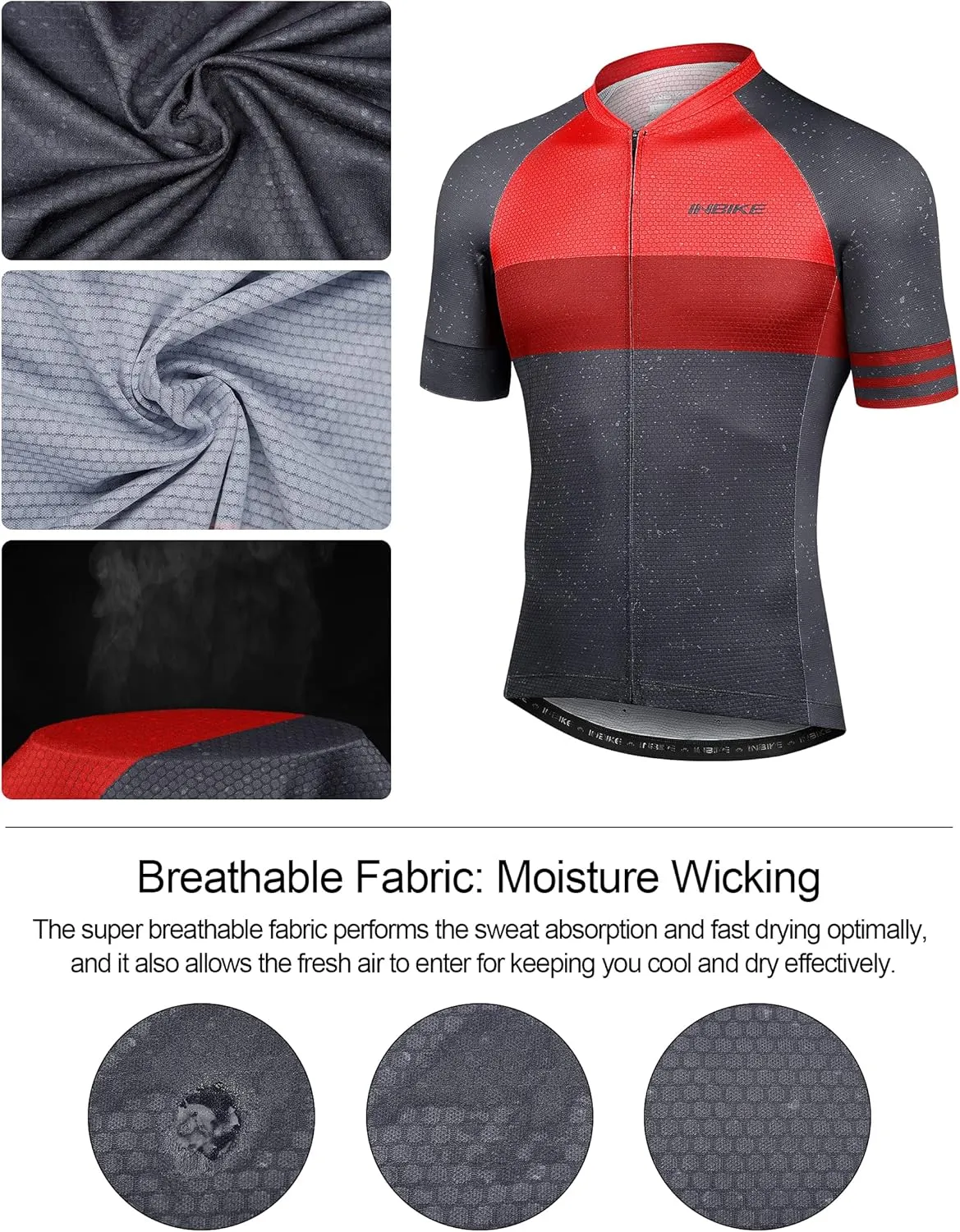 INBIKE Mens Cycling Jersey 3 Rear Pockets Moisture Wicking Short Sleeve Quick Dry Reflective Biking Shirts