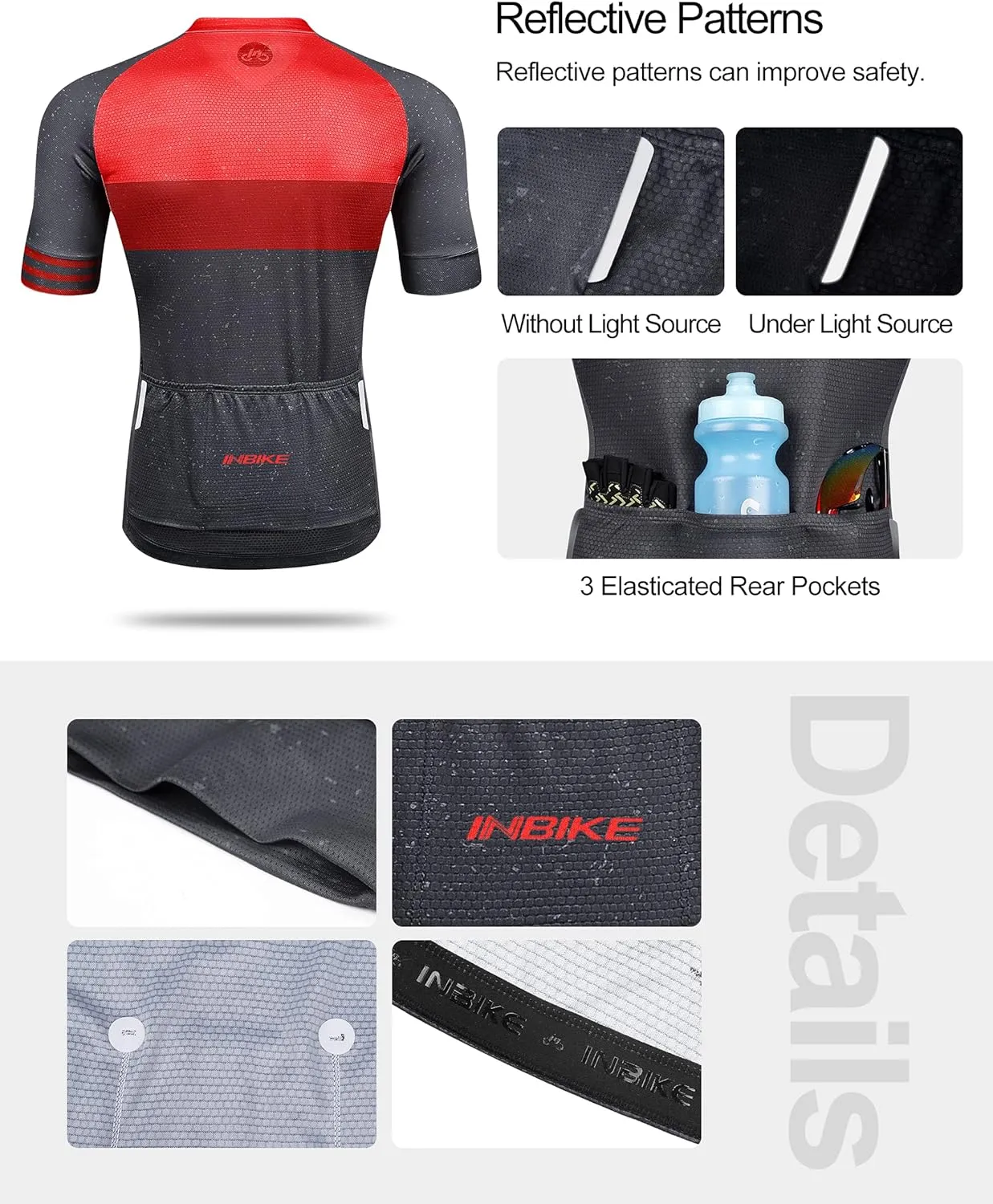 INBIKE Mens Cycling Jersey 3 Rear Pockets Moisture Wicking Short Sleeve Quick Dry Reflective Biking Shirts