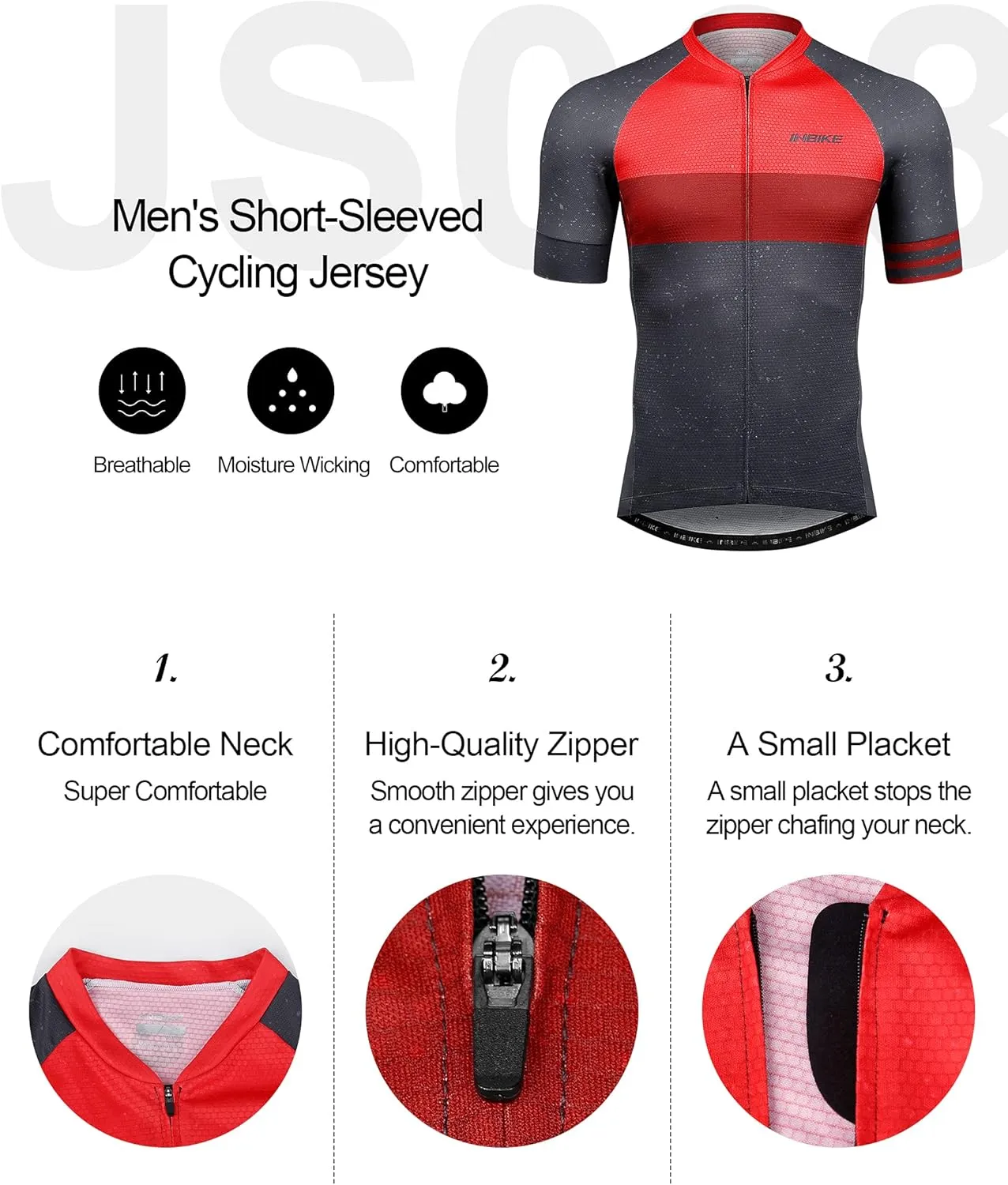 INBIKE Mens Cycling Jersey 3 Rear Pockets Moisture Wicking Short Sleeve Quick Dry Reflective Biking Shirts