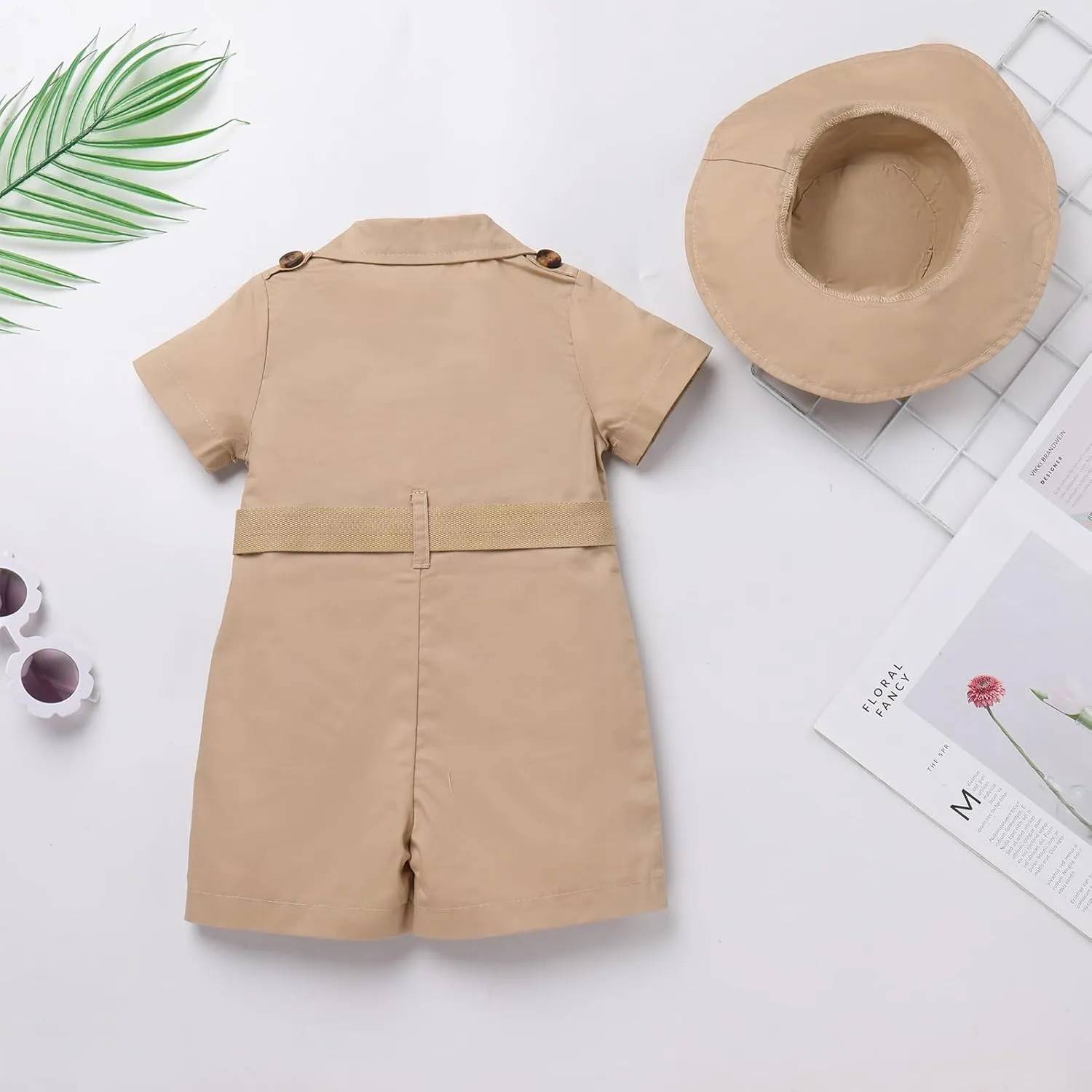 Infant Baby Girl Boy Safari Outfits One Piece Wild Animal First Birthday Jumpsuit with Hat Toddler Zookeeper Clothes