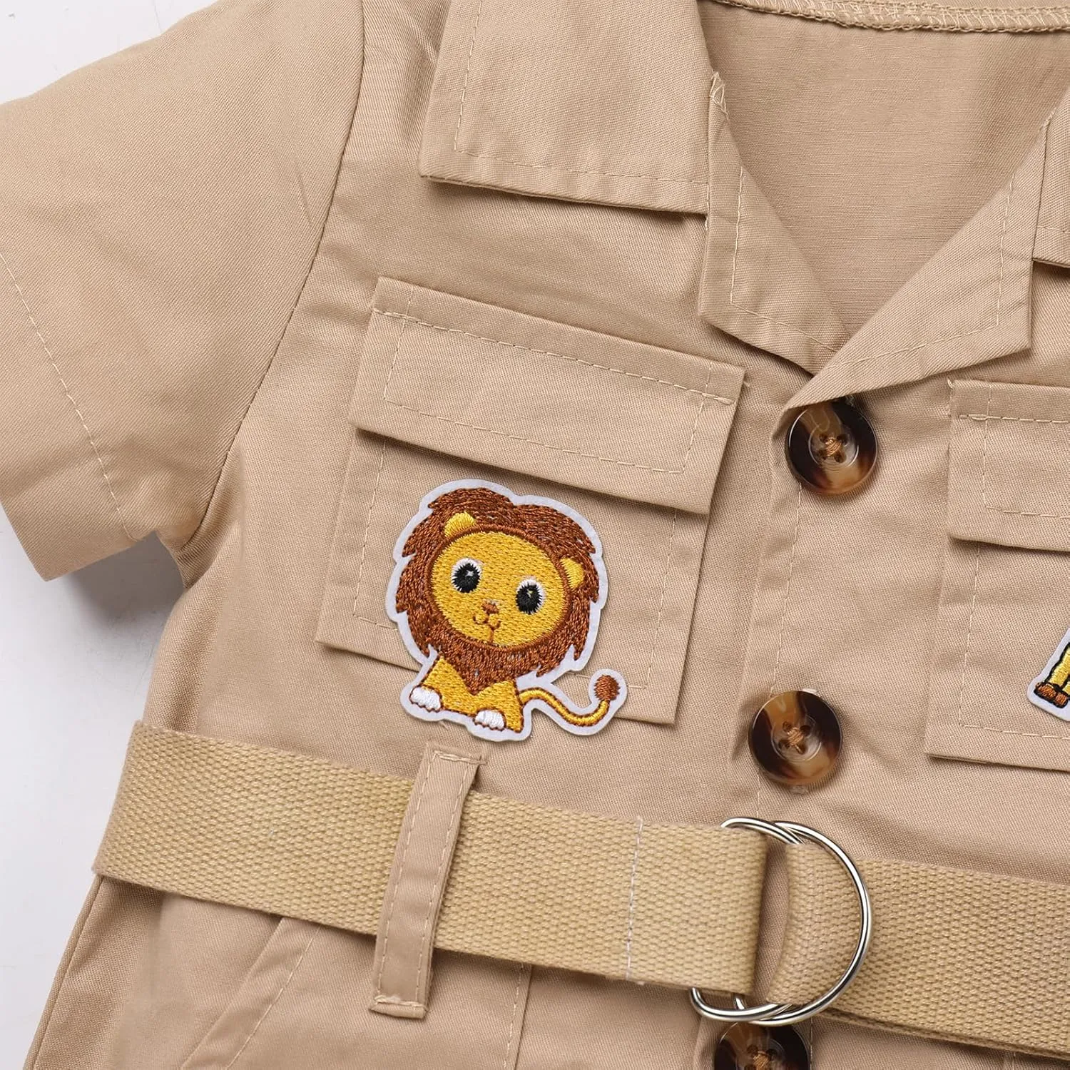 Infant Baby Girl Boy Safari Outfits One Piece Wild Animal First Birthday Jumpsuit with Hat Toddler Zookeeper Clothes