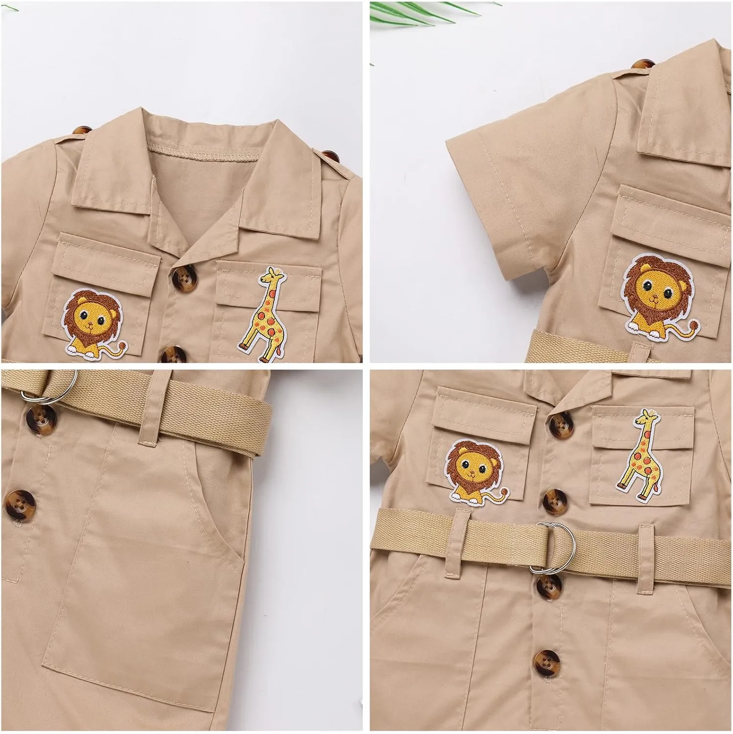 Infant Baby Girl Boy Safari Outfits One Piece Wild Animal First Birthday Jumpsuit with Hat Toddler Zookeeper Clothes