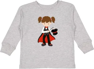 inktastic Magician Girl, Brown Hair, Magic Wand, Hat Toddler Long Sleeve T-Shirt