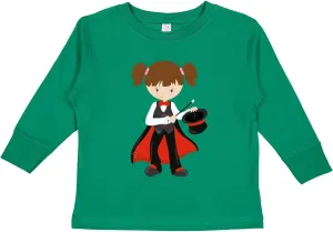 inktastic Magician Girl, Brown Hair, Magic Wand, Hat Toddler Long Sleeve T-Shirt