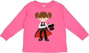 inktastic Magician Girl, Brown Hair, Magic Wand, Hat Toddler Long Sleeve T-Shirt
