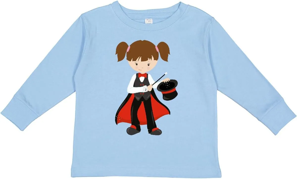 inktastic Magician Girl, Brown Hair, Magic Wand, Hat Toddler Long Sleeve T-Shirt