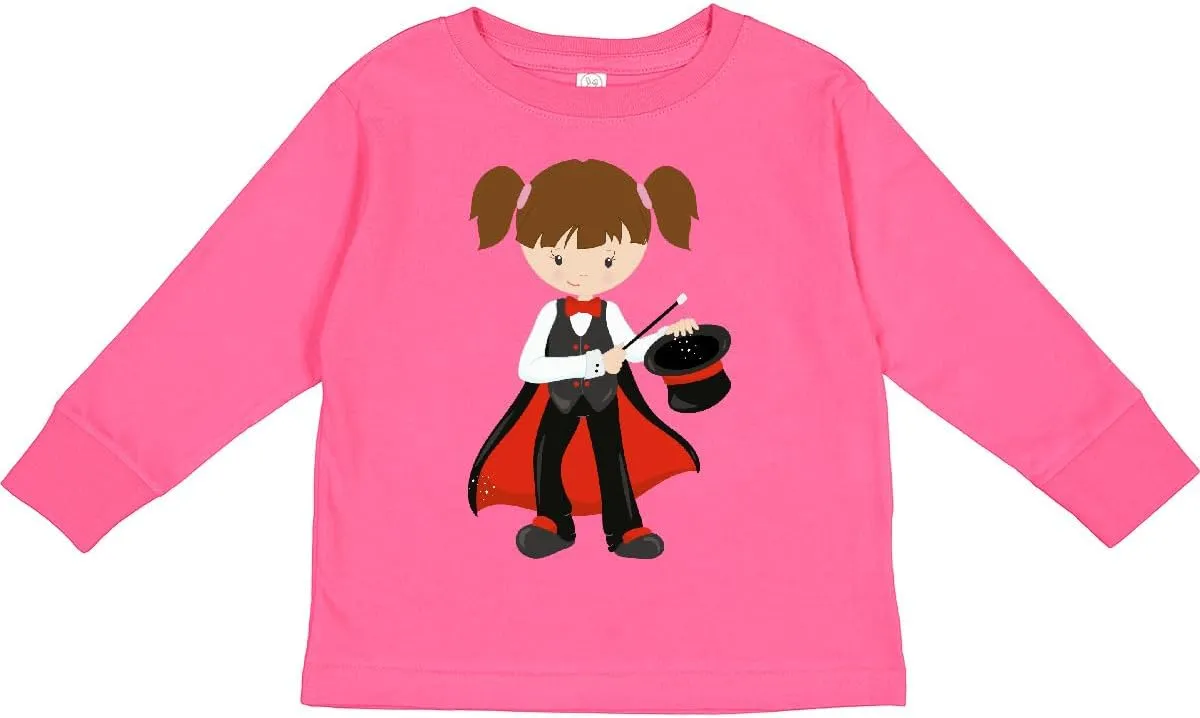 inktastic Magician Girl, Brown Hair, Magic Wand, Hat Toddler Long Sleeve T-Shirt