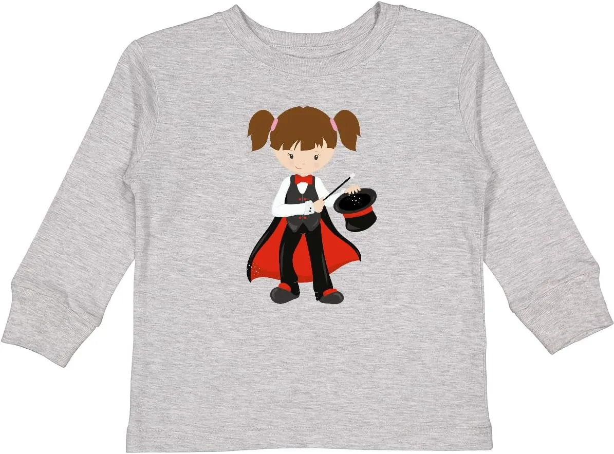 inktastic Magician Girl, Brown Hair, Magic Wand, Hat Toddler Long Sleeve T-Shirt