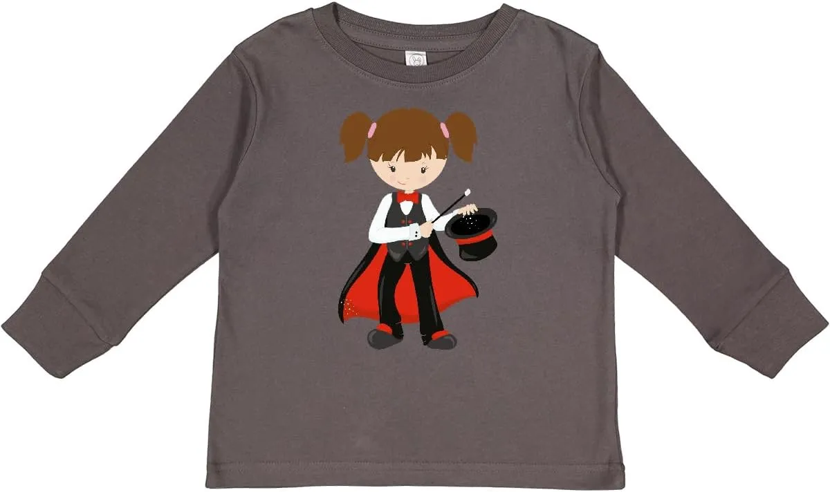 inktastic Magician Girl, Brown Hair, Magic Wand, Hat Toddler Long Sleeve T-Shirt