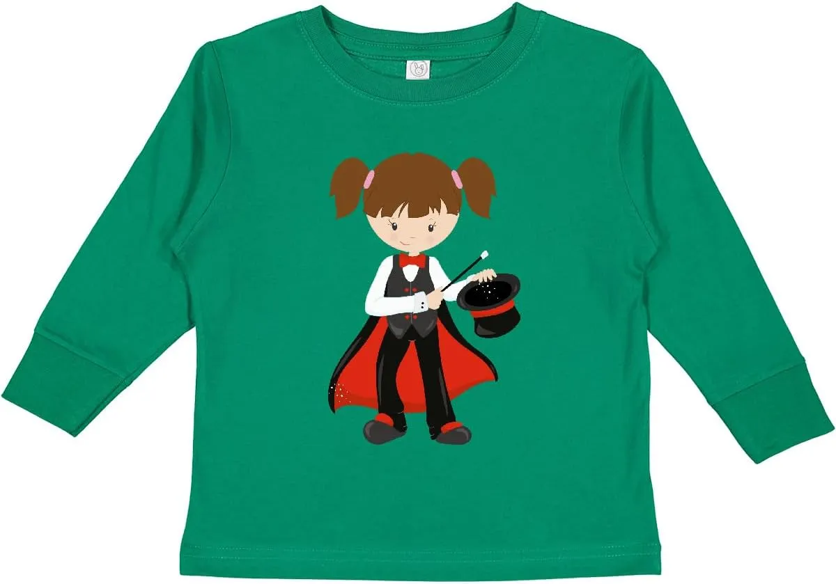inktastic Magician Girl, Brown Hair, Magic Wand, Hat Toddler Long Sleeve T-Shirt