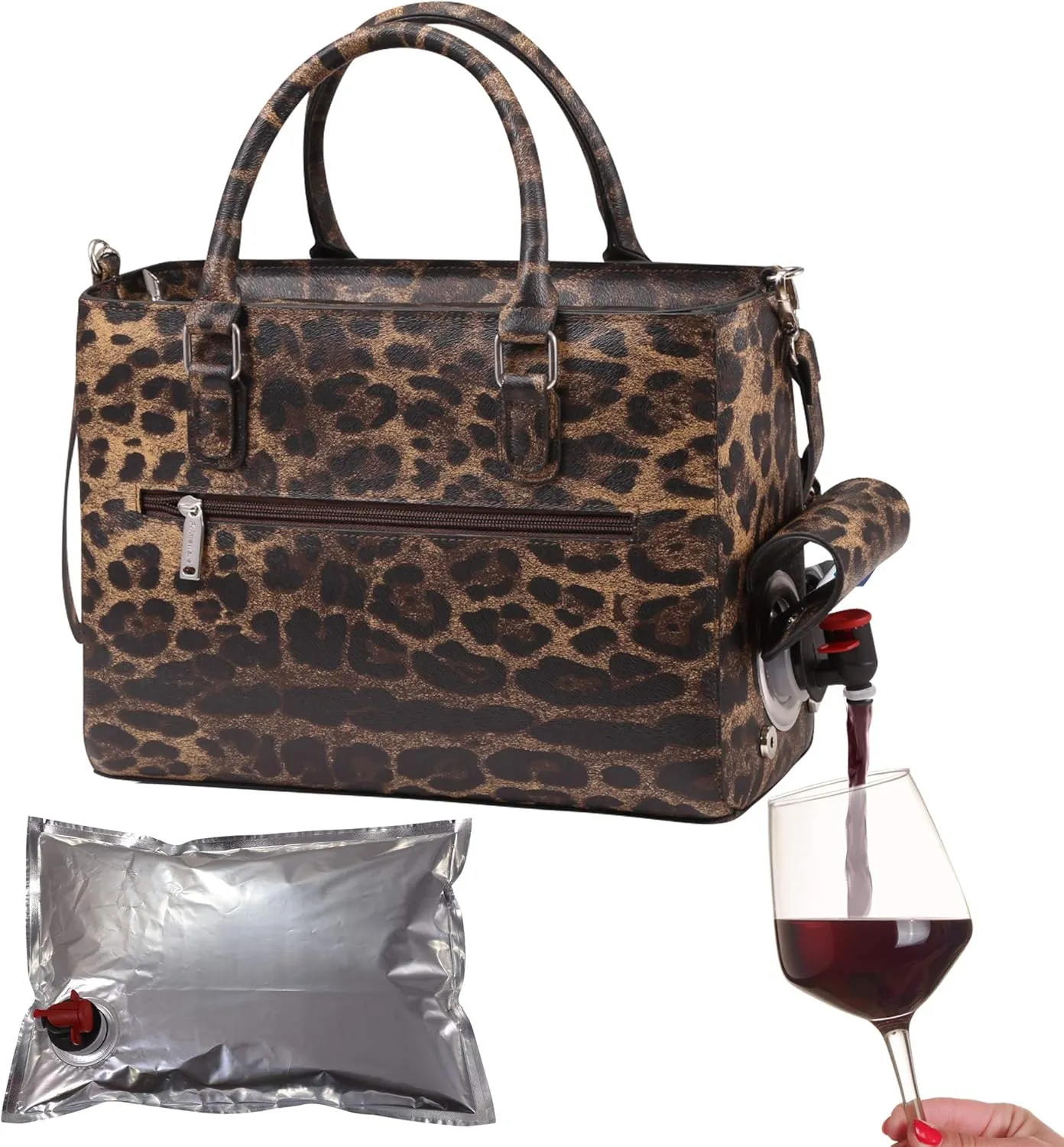 Insulated Drink Purse w/ 3L Bladder Bag | Thermal Hot and Cold Storage | Portable Drinking Dispenser for Wine, Cocktails, Beer, Alcohol | PU Leather Finish (Cougar)