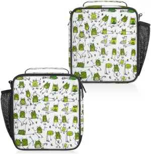 Insulated Lunch Bag Reusable Waterproofing Funny Yoga Frog Lunch Box with Shoulder Strap Handle and Water Bottle Net Bag for Travel Camping Beach Picnic