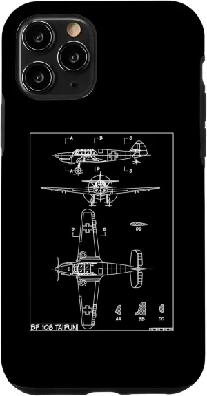iPhone 11 Pro Messerschmitt Bf 108 Taifun WW2 German Plane Blueprint Case