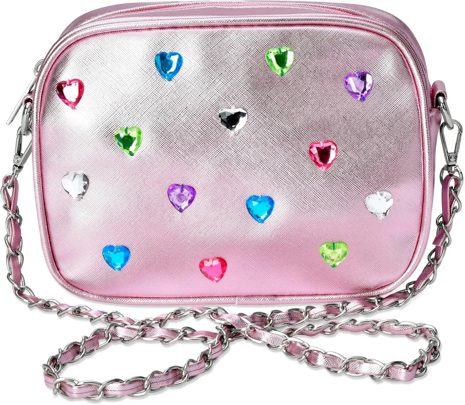 iscream Girls' Candy Gems Crossbody 8.25" x 6.25" Embellished Metallic Faux Leather Purse