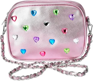 iscream Girls' Candy Gems Crossbody 8.25" x 6.25" Embellished Metallic Faux Leather Purse