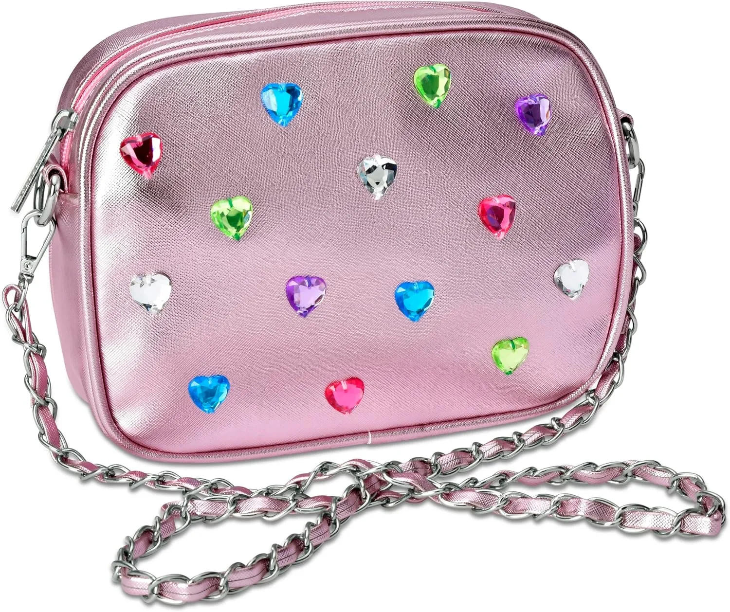 iscream Girls' Candy Gems Crossbody 8.25" x 6.25" Embellished Metallic Faux Leather Purse
