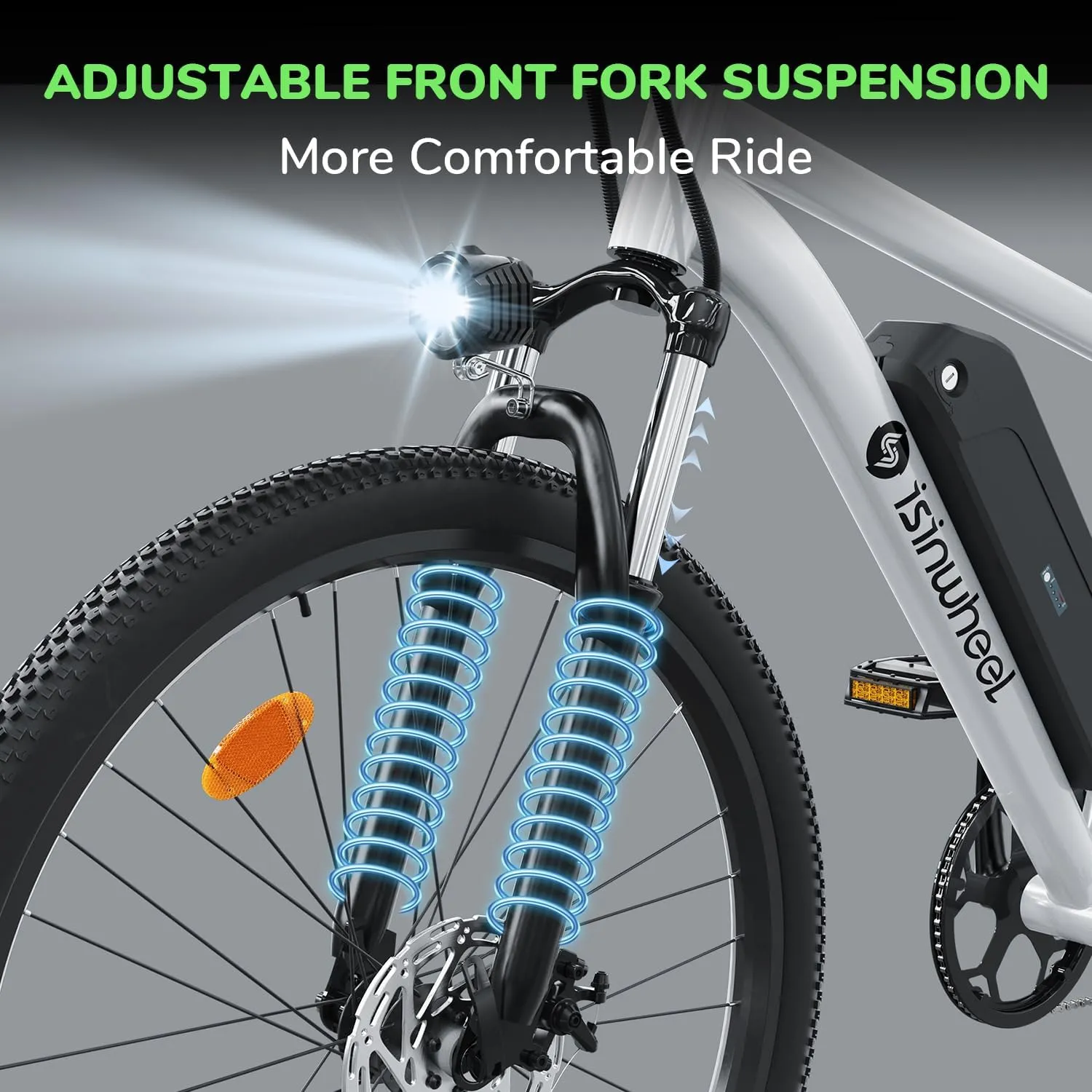 isinwheel M10 Electric Bike Adult 500W, 26" Commuting Electric Mountain Bike 20MPH Max Range 55  Miles, Removable Battery, Professional 35-Speed, Front Fork Suspension Lightweight Electric Bicycle