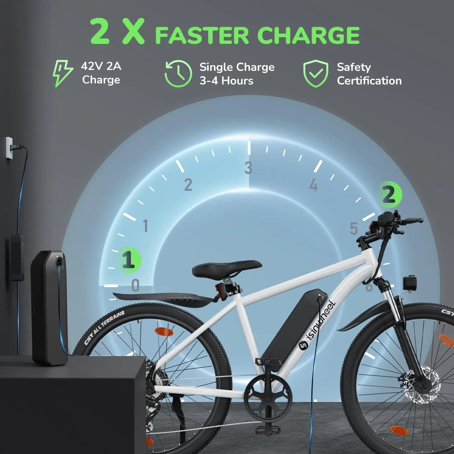 isinwheel M10 Electric Bike Adult 500W, 26" Commuting Electric Mountain Bike 20MPH Max Range 55  Miles, Removable Battery, Professional 35-Speed, Front Fork Suspension Lightweight Electric Bicycle