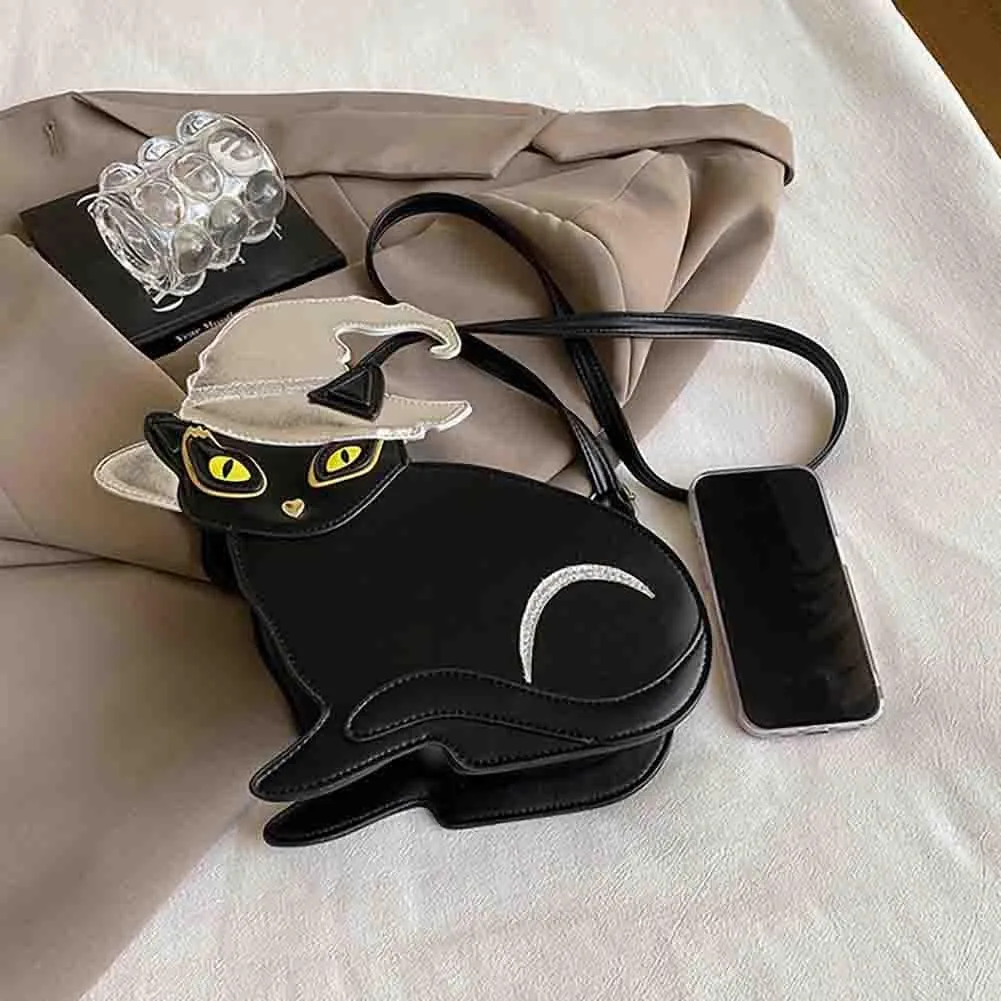 Japanese Cartoon Persian Shoulder Bag, PU Leather Anime Magic Cat Crossbody Bag With Hat, Cute Animal Kitty Purse Satchel
