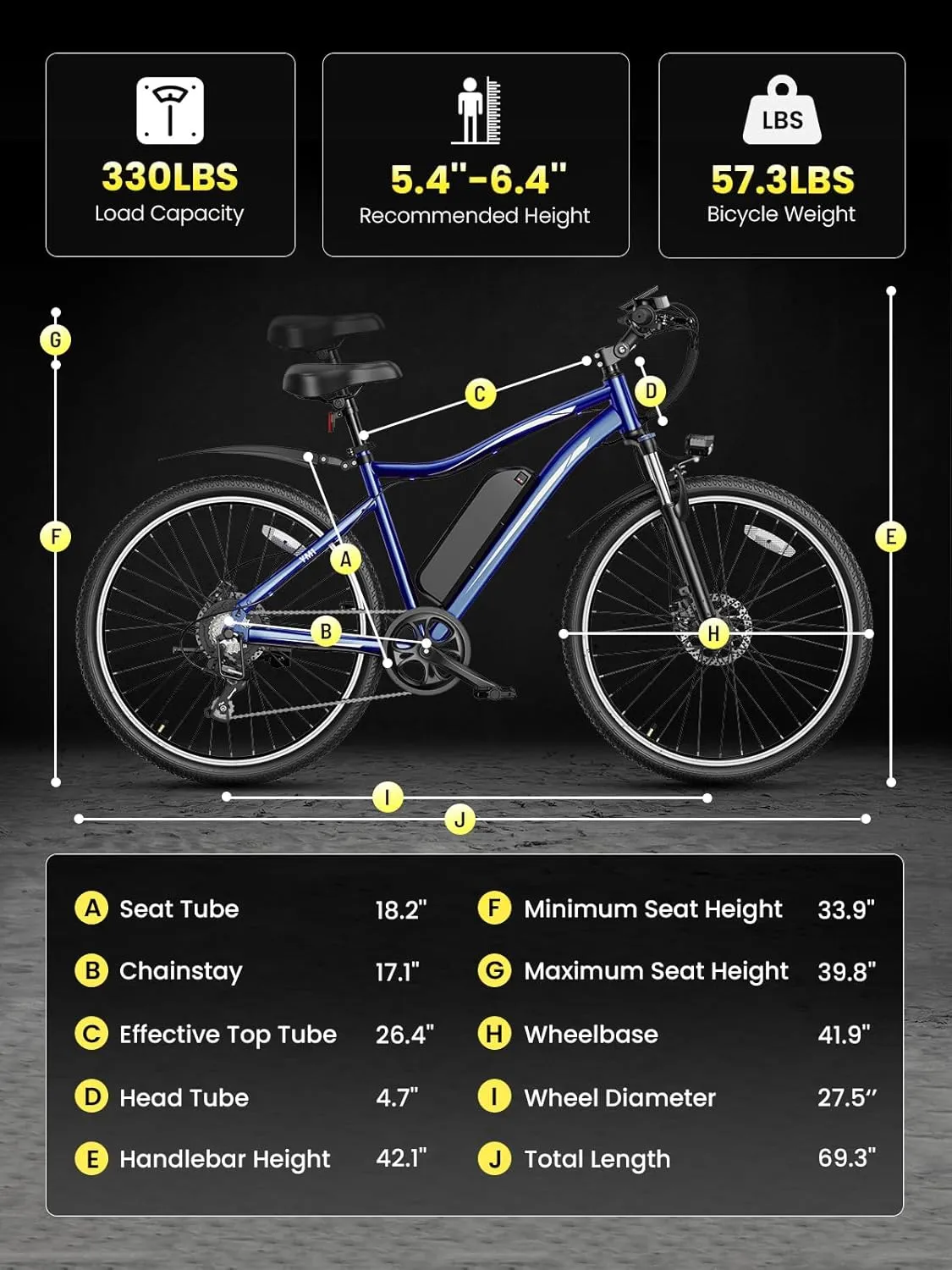 Jasion Electric Mountain Bike for Adults with 750W Peak Motor, 22MPH Max Speed Ebike with 480Wh Removable Battery, 40 Miles Range, 27.5" Tires Electric Mountain Bike, 7-Speed, Front Suspension