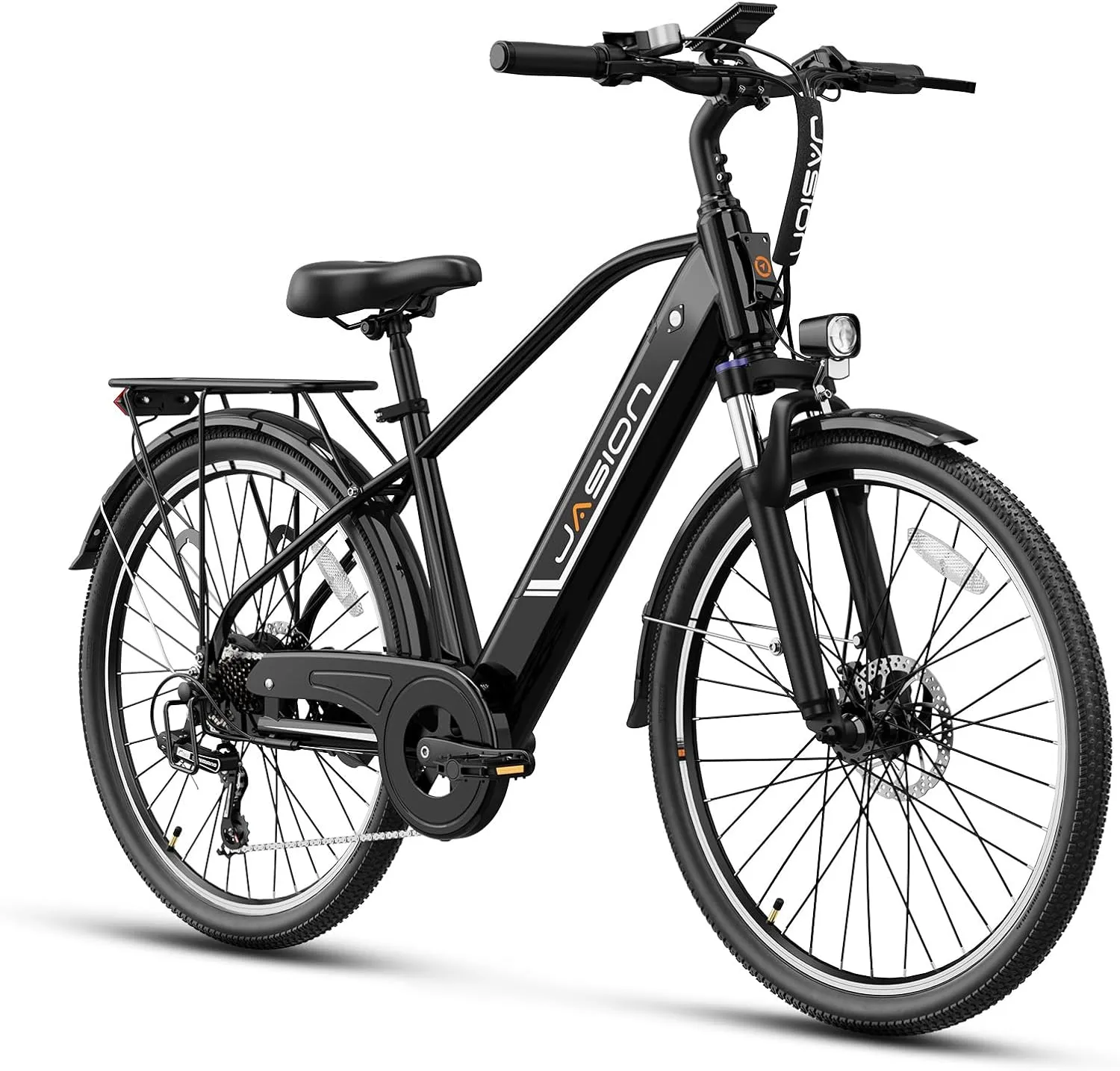 Jasion Roamer Electric Bike for Adults 1200W Peak Motor 528WH Removable Battery,up to 60miles 28MPH City Cruiser Ebike,26'' Commuter E Bike, 7-Speed Gears and Front Suspension Bicycles