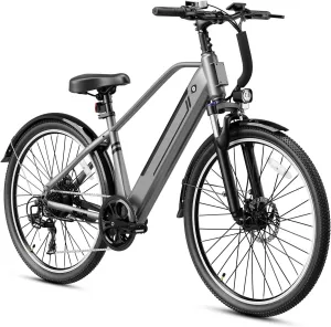 Jasion YC1/ST 26" Electric Bike, 750W Peak Motor, Step-Through Ebike for Adults, 360WH Removable Battery, Up to 40miles, Max 23MPH Urban Commuter E-Bike, 7 Speeds & Front Suspension