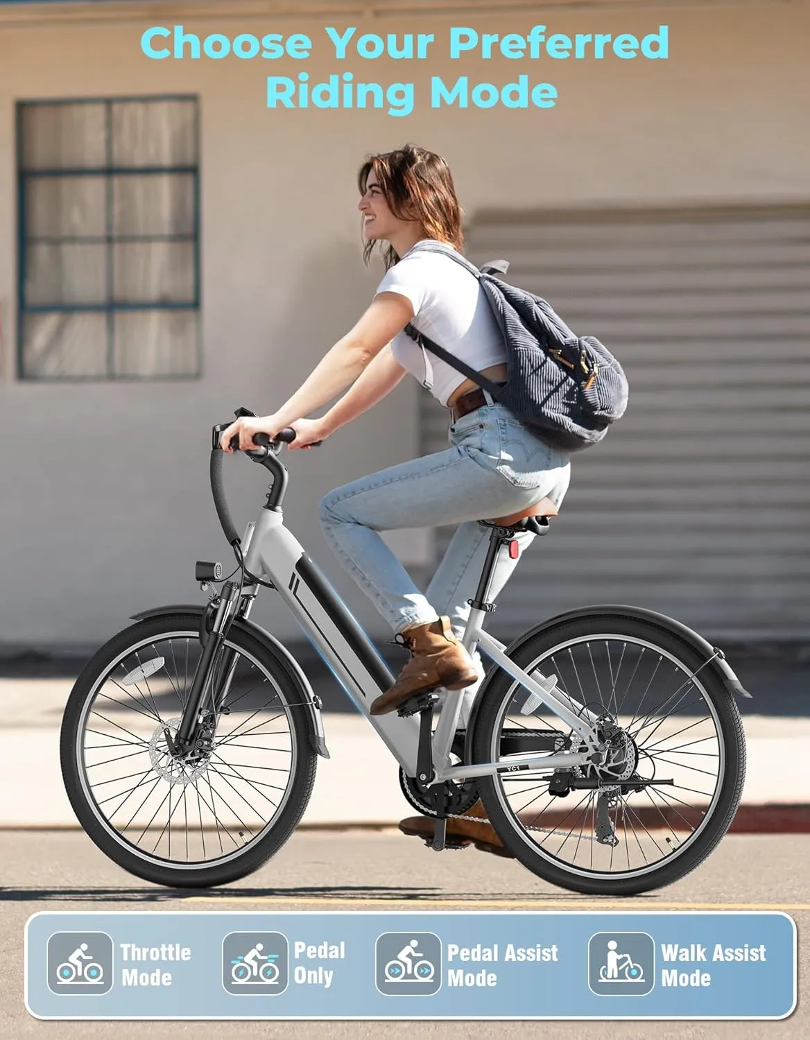 Jasion YC1/ST Electric Bike for Adults, Up to 23Mph, 750W Peak Motor Ebike, Range Up to 40Miles, 360WH Removable Battery, 26" E-Bike with 7 Speeds & Front Suspension for Commuting, Outdoor Leisure
