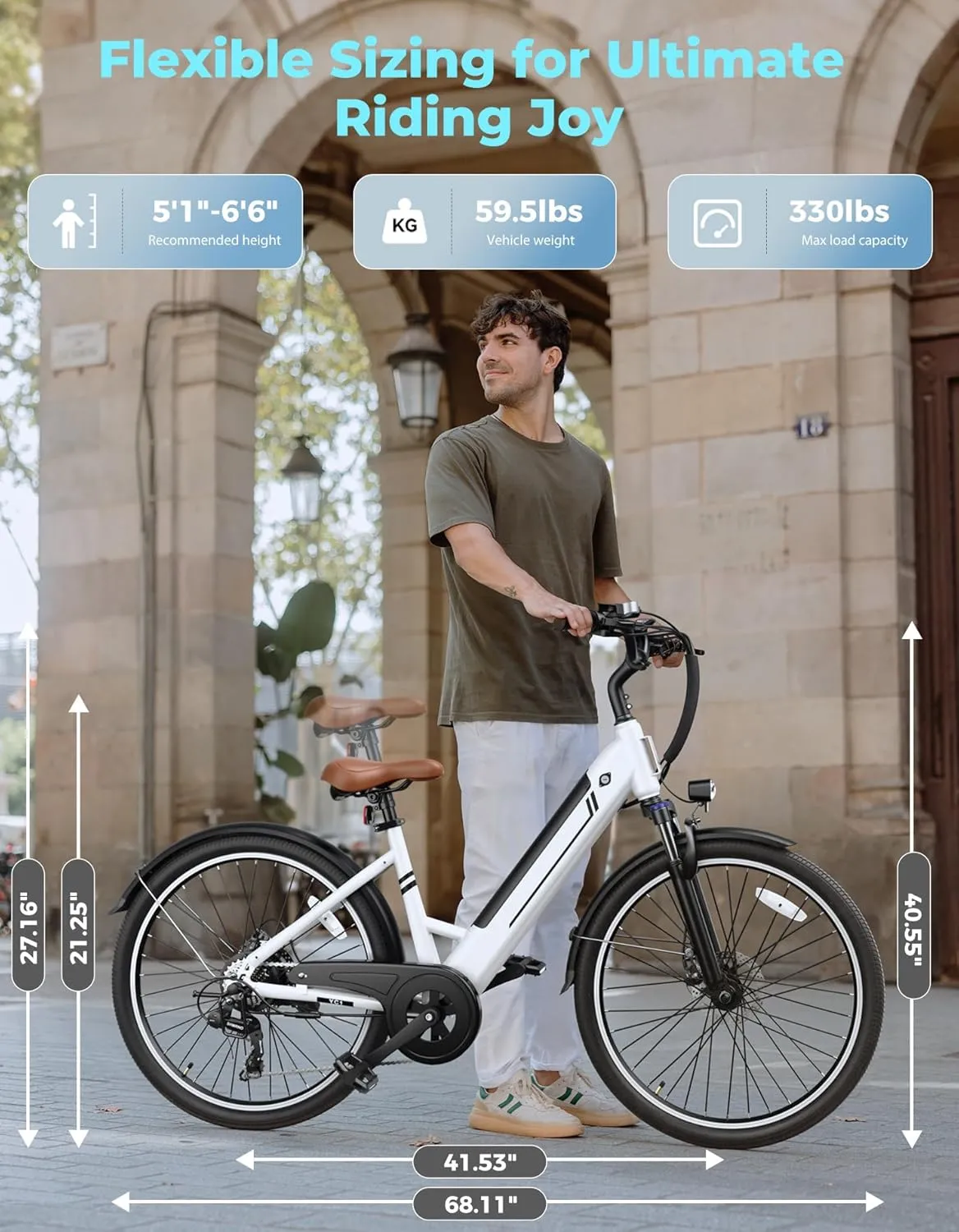 Jasion YC1/ST Electric Bike for Adults, Up to 23Mph, 750W Peak Motor Ebike, Range Up to 40Miles, 360WH Removable Battery, 26" E-Bike with 7 Speeds & Front Suspension for Commuting, Outdoor Leisure