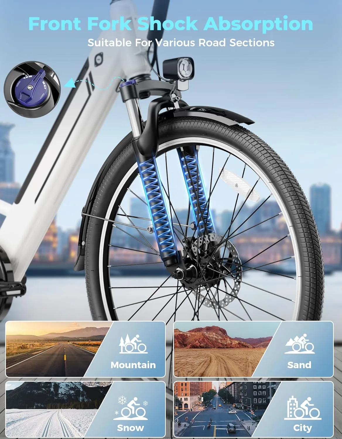 Jasion YC1/ST Electric Bike for Adults, Up to 23Mph, 750W Peak Motor Ebike, Range Up to 40Miles, 360WH Removable Battery, 26" E-Bike with 7 Speeds & Front Suspension for Commuting, Outdoor Leisure