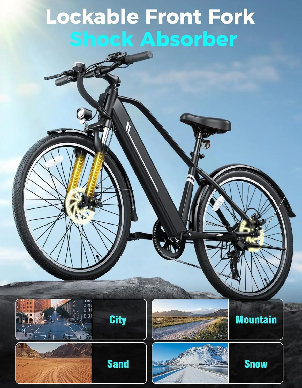 Jasion YC1/ST Electric Bike for Adults, Up to 23Mph, 750W Peak Motor Ebike, Range Up to 40Miles, 360WH Removable Battery, 26" E-Bike with 7 Speeds & Front Suspension for Commuting, Outdoor Leisure