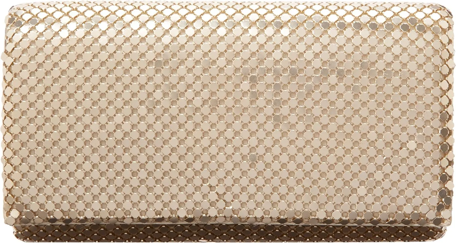 Jessica McClintock Metal Mesh Roll Evening Bag Clutch Purse (4.5" x 7.5" x 2", Shoulder Chain Included)