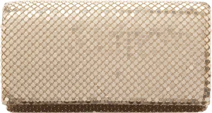 Jessica McClintock Metal Mesh Roll Evening Bag Clutch Purse (4.5" x 7.5" x 2", Shoulder Chain Included)