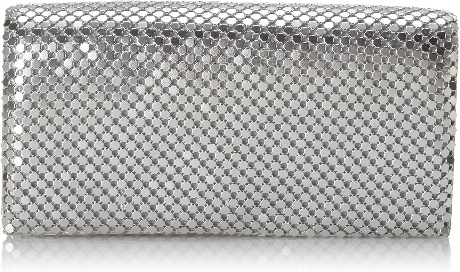 Jessica McClintock Metal Mesh Roll Evening Bag Clutch Purse (4.5" x 7.5" x 2", Shoulder Chain Included)
