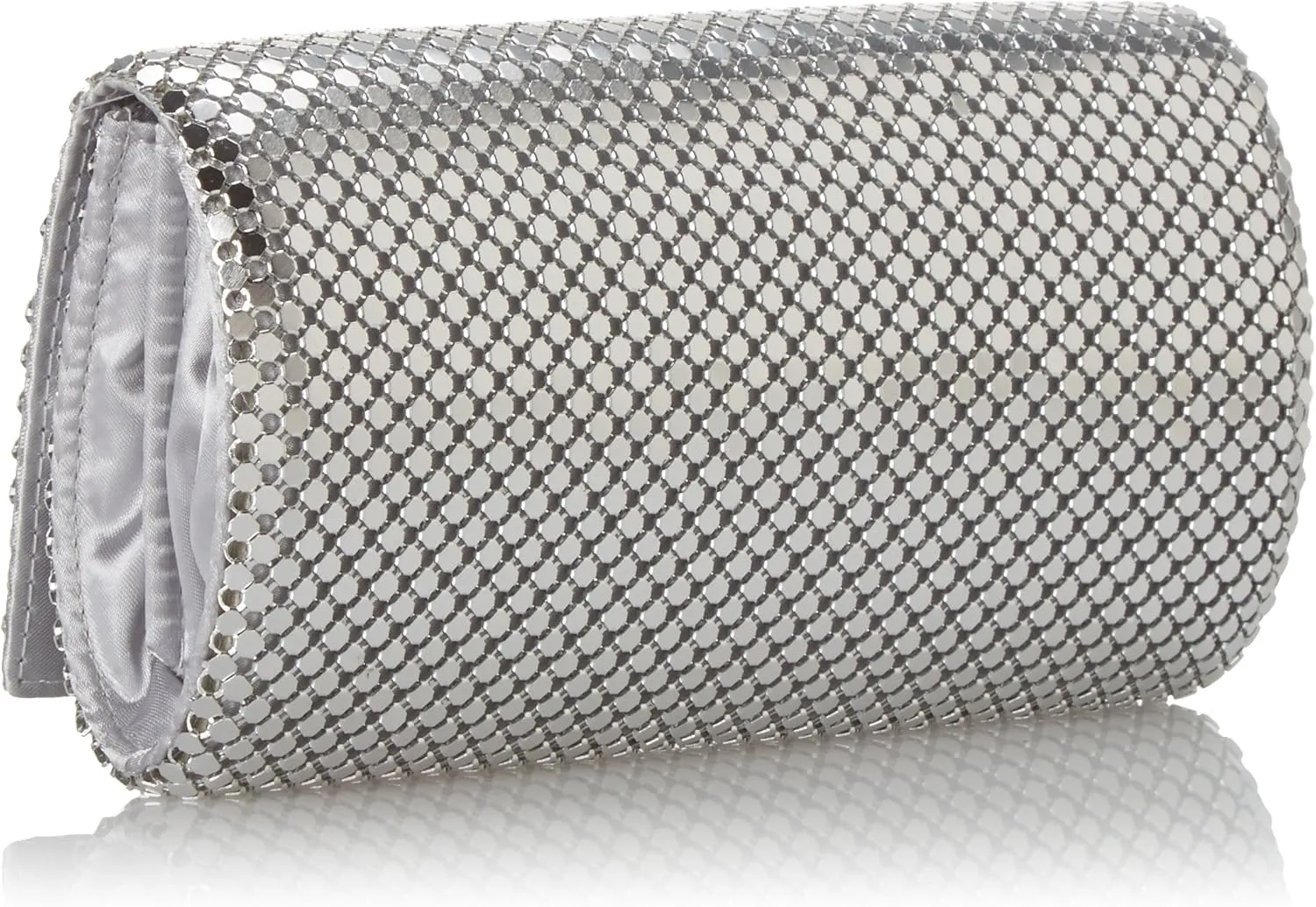 Jessica McClintock Metal Mesh Roll Evening Bag Clutch Purse (4.5" x 7.5" x 2", Shoulder Chain Included)