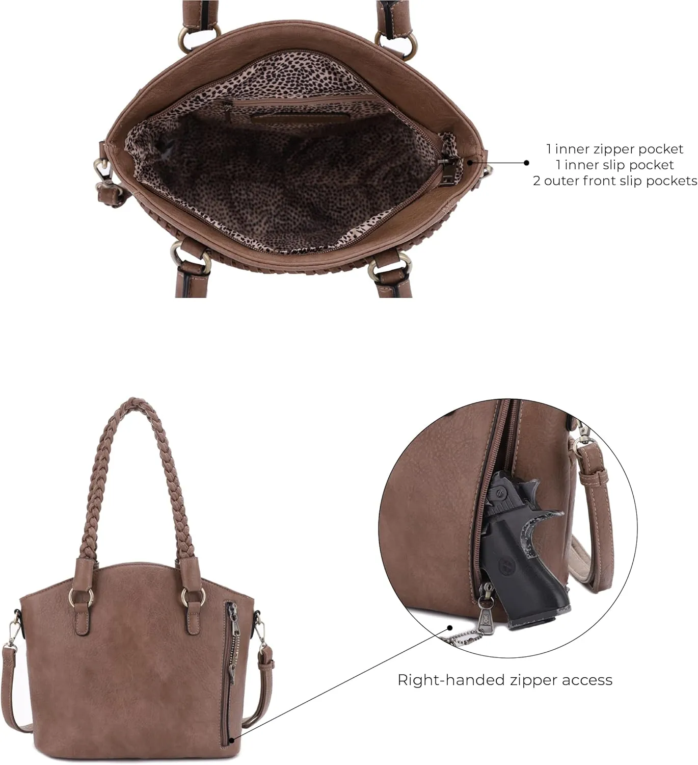JESSIE & JAMES Bella Concealed Carry Tote Bags For Women with Lock and Key Satchel Purse Top Handle with Crossbody Strap