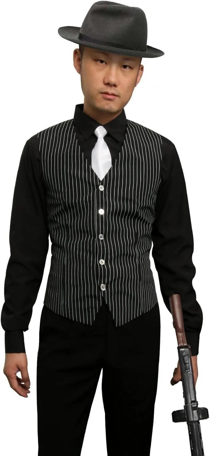 Jila mens 1920s Adult Men's Gangster Shirt, Vest and Tie Costume Accessories Set Roaring 20s Fancy Dress Up Outfit Suit