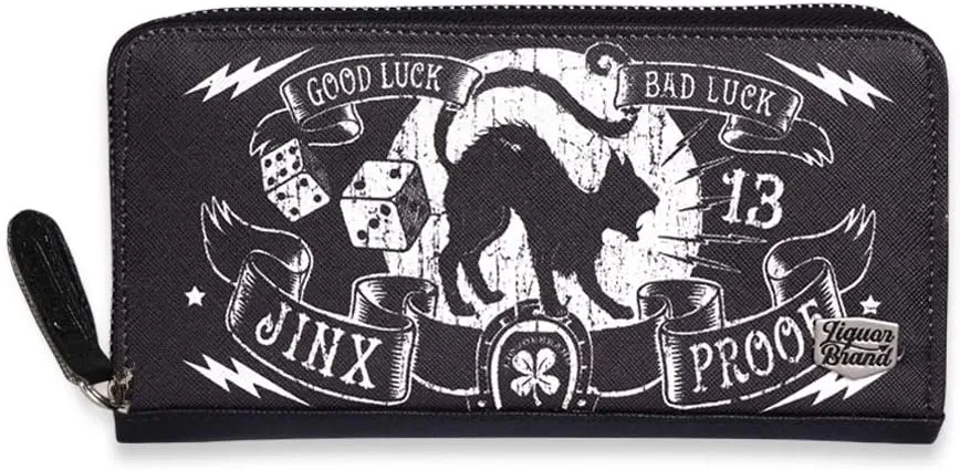 Jinx Proof Women's Zip Around Clutch Wallet Black Cat Goth Gothic Rockabilly, Size: 8" x 4" x 1"