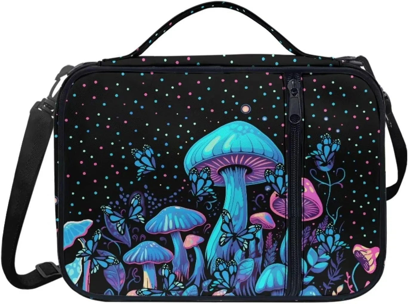 Jiquruby Boho Mushroom Bible Case for Women Church Bag with Shoulder Strap and Handle Book Cover Bible Carrying Accessories Gift for Christian