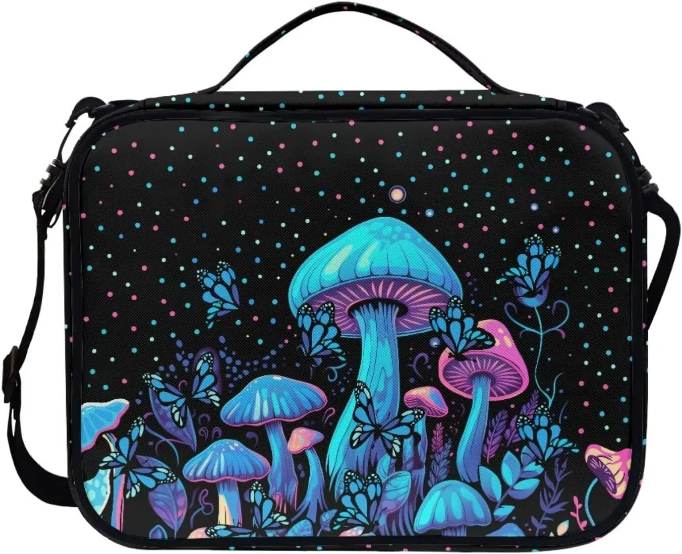 Jiquruby Boho Mushroom Bible Case for Women Church Bag with Shoulder Strap and Handle Book Cover Bible Carrying Accessories Gift for Christian