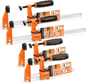JORGENSEN 4-pack Steel Bar Clamps Set, 6-inch (2) & 12-inch (2) Medium Duty F-Clamp, 600 Lbs Load Limit, for Woodworking