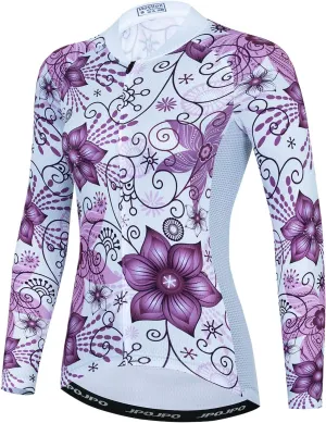 JPOJPO Cycling Jersey Women's Long Sleeve Tops Bike Shirts Bicycle Sport Jacket with 3-Pockets