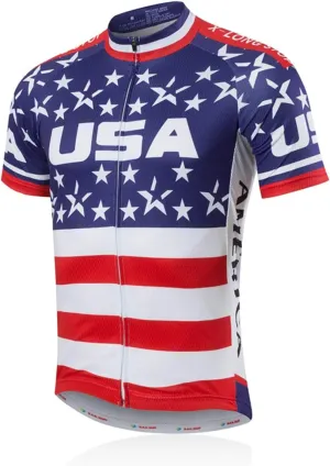 JPOJPO USA Cycling Jersey Men Short Sleeve Bike Shirts Biking Jersey Summer American Bicycle Tops with 3 Pockets Reflective
