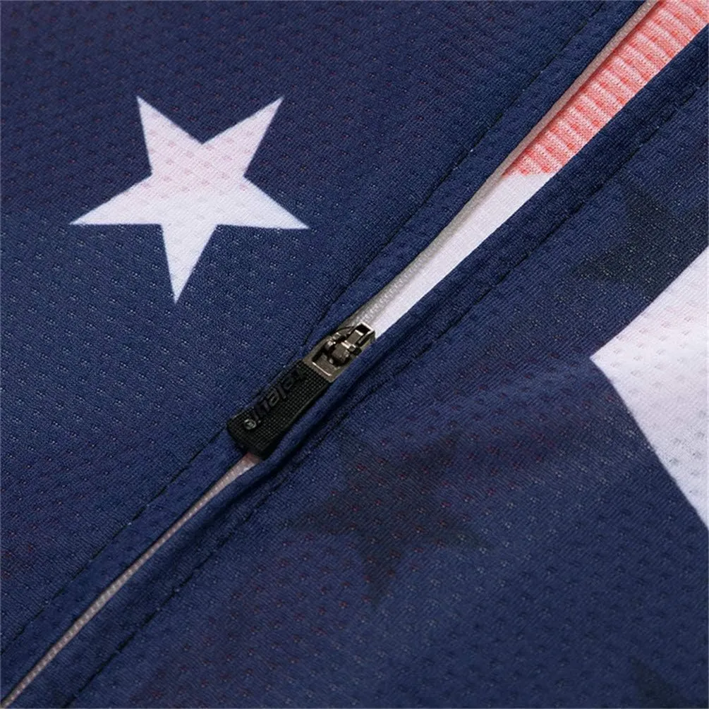 JPOJPO USA Cycling Jersey Men Short Sleeve Bike Shirts Biking Jersey Summer American Bicycle Tops with 3 Pockets Reflective